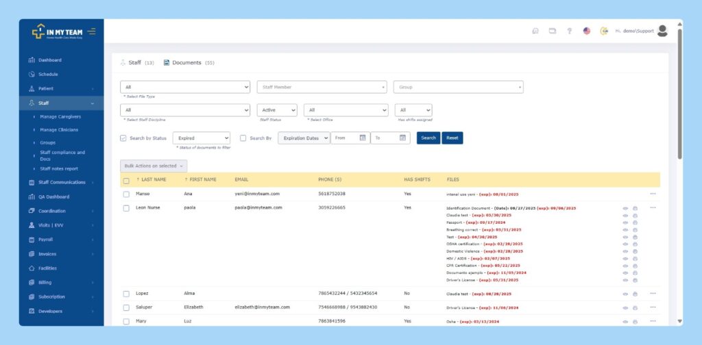 Caregiver Compliance - INMYTEAM